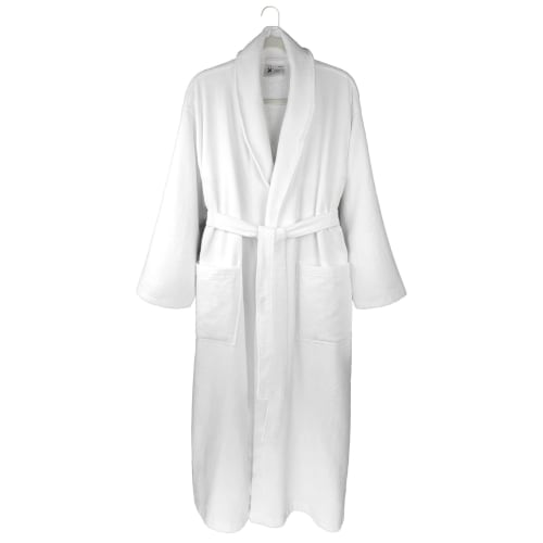 Oxford Superblend Velour Shawl Style Bathrobe, 100% Cotton, One Size 48x60, White